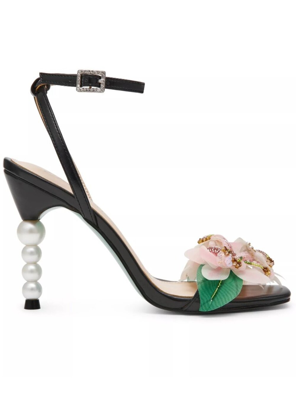 NWB Betsey Johnson Kasie Floral Imitation Pearl Heel Dress Sandals Black Size 11 - Picture 3 of 10